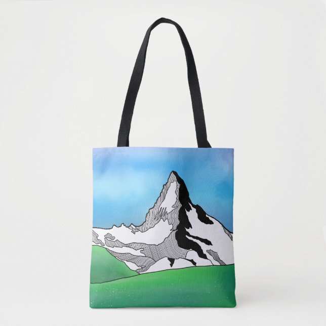 Bolso De Tela Matterhorn Suiza Línea de arte acuarela (Anverso)