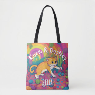 Bolso De Tela Maullar y Destruir Gato Divertido Personalizado