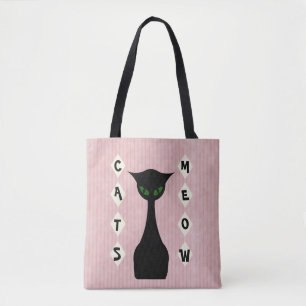 Bolso De Tela Maullido retro de los gatos Mediados