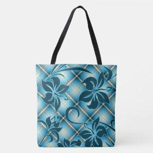 Bolso De Tela Mauna Loa Hawaiian Hibiscus Plaid Beach Bag