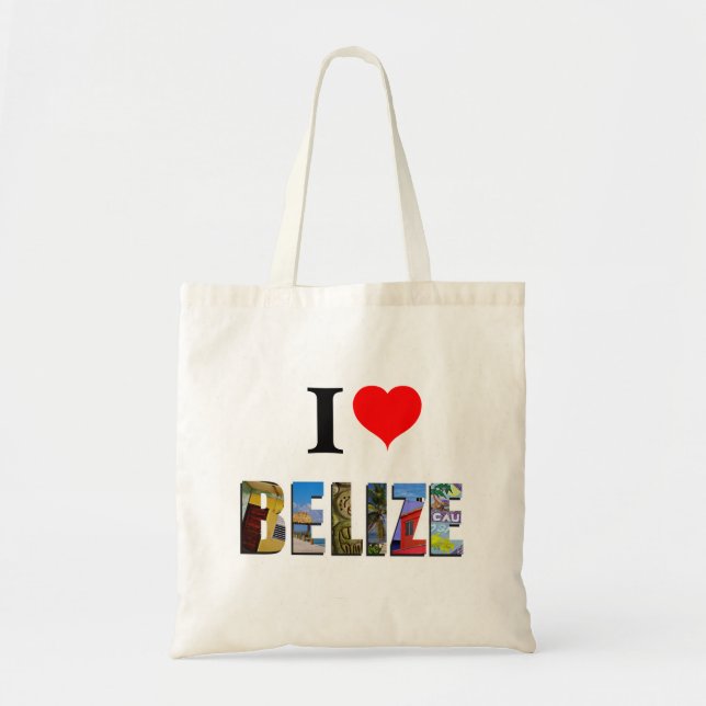 Bolso De Tela Me encanta Belice Heart Tropical Beach Travel Foto (Frente)