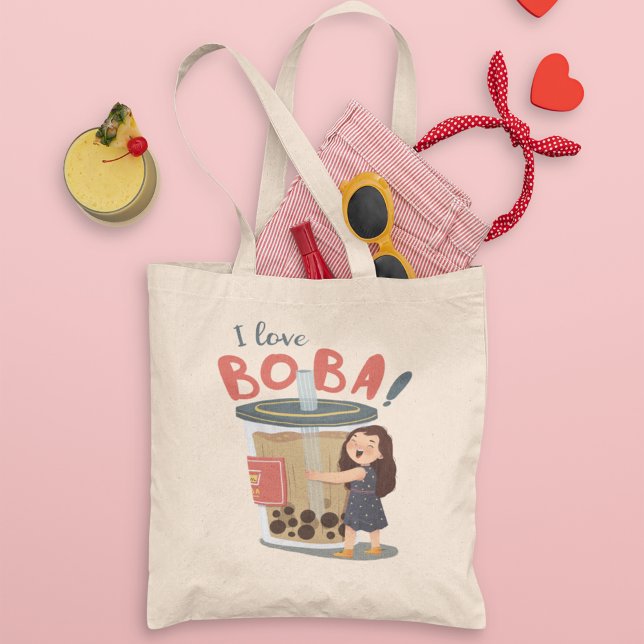 Bolso De Tela Me encanta boba, chica lindo abrazando un té de bu (Subido por el creador)
