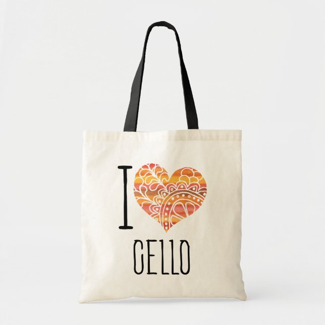 Bolso De Tela Me encanta Cello Naranja Mandala Heart (Frente)