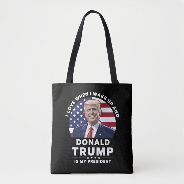 Bolso De Tela Me encanta cuando despierto y Donald Trump, mi pre (Anverso)