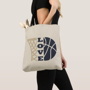 Bolso De Tela Me encanta el aro de baloncesto y el balón azul