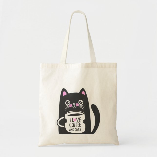 Bolso De Tela Me encanta el café y los gatos - Elige el color de (Frente)