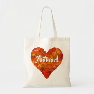 Bolso De Tela Me Encanta El Otoño, Negrita—Corazón De Hojas Roja
