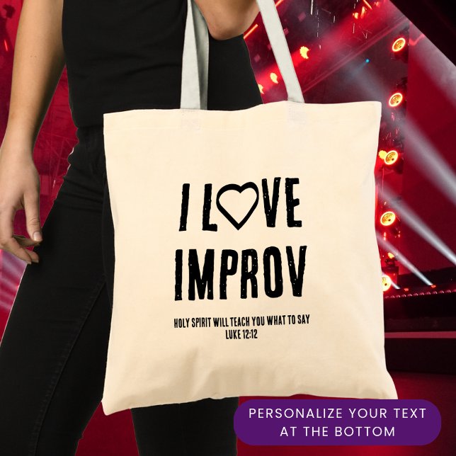 Bolso De Tela ME ENCANTA IMPROV Improvisación cristiana (Simple I LOVE IMPROV tote bag with CUSTOMIZABLE Christian text)