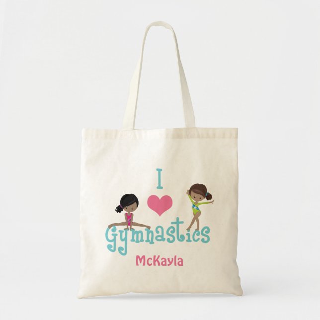 Bolso De Tela Me encanta la gimnasia como Chica afroamericano (Frente)