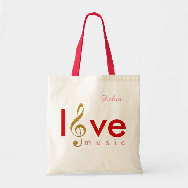 Bolso De Tela me encanta la música. trinquete personalizado (Frente)