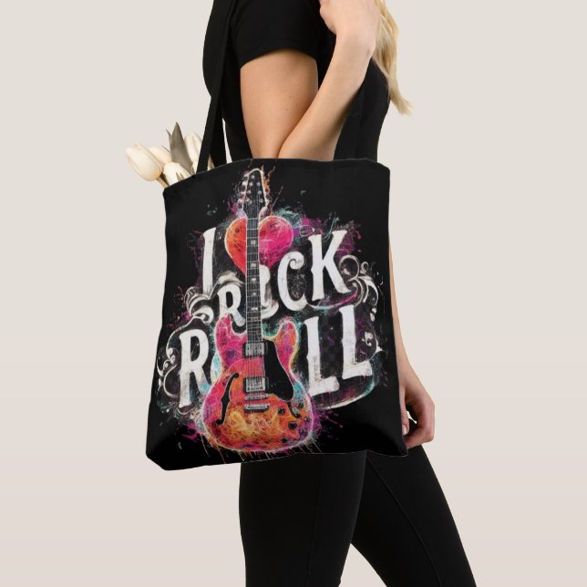 Bolso De Tela Me encanta la pintura de guitarra eléctrica Rock N (Detalle)
