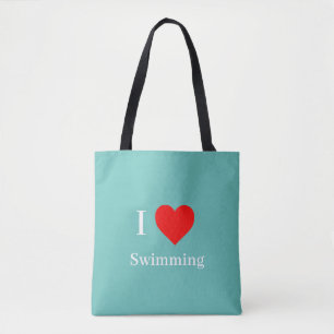 Bolso De Tela Me encanta la tipografía de natación y la menta ve
