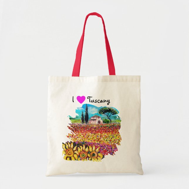 BOLSO DE TELA ME ENCANTA LA TOSCANA Y LAS FLORES (Frente)