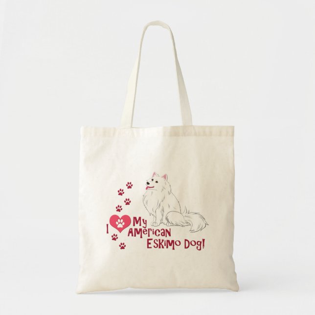 Bolso De Tela ¡Me Encanta Mi Perro Eskimo Estadounidense! (Frente)