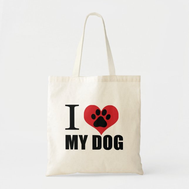 Bolso De Tela Me encanta mi perro tirando almohada (Frente)