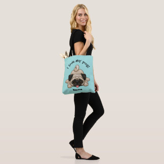 Bolso De Tela Me encanta mi Pug con el nombre del Mascota