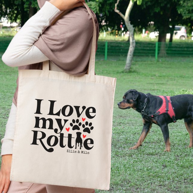 Bolso De Tela Me Encanta Mi Rottie Rottweiler Dog Custom Name (Subido por el creador)
