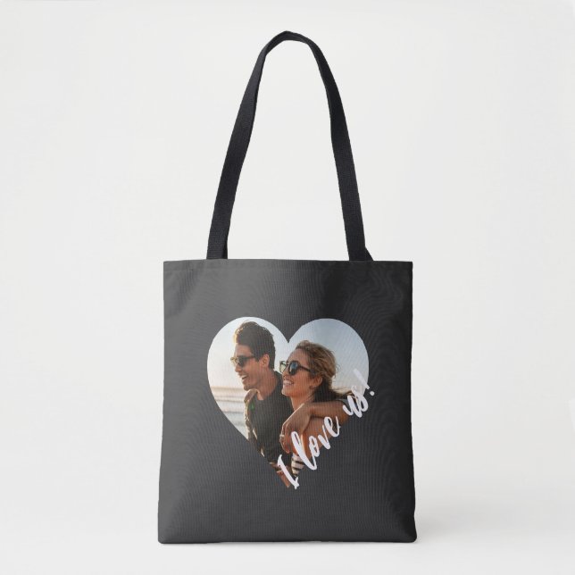 Bolso De Tela Me encanta Script Heart Photo Black (Anverso)
