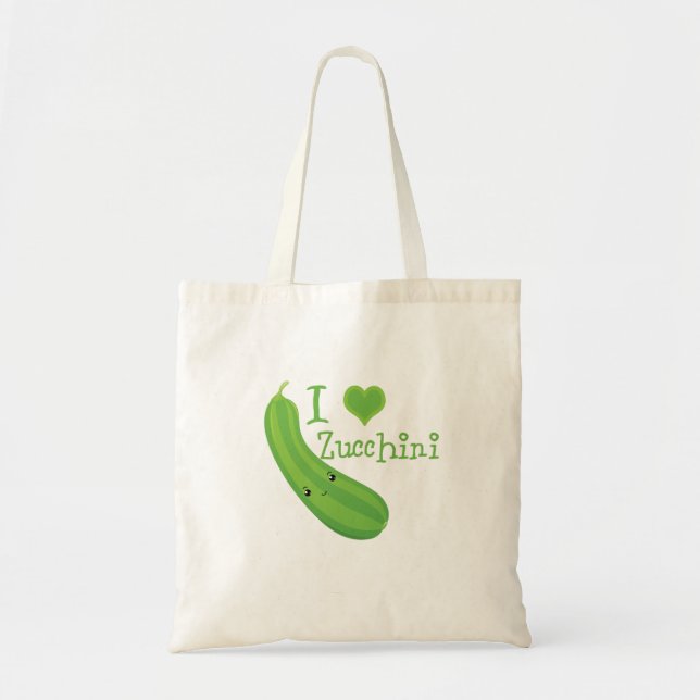 Bolso De Tela Me encanta Zucchini Sonriendo Kawaii Zucchini (Frente)