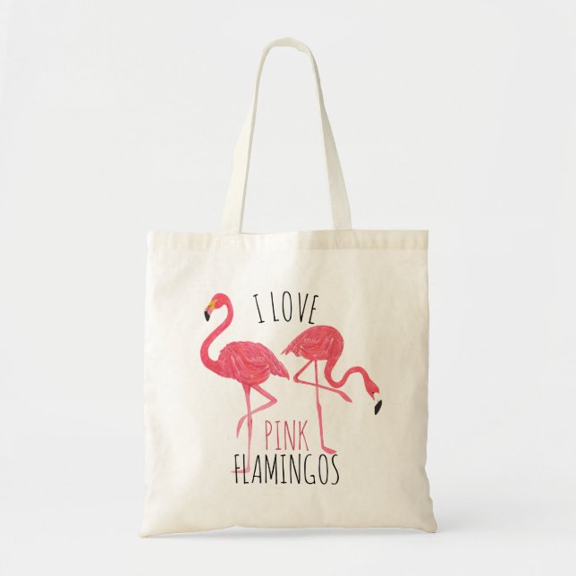 Bolso De Tela Me encantan los flamencos rosados Mensajes de text (Frente)