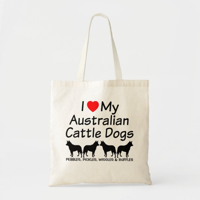 Bolso De Tela Me encantan mis cuatro perros de ganado australian (Frente)