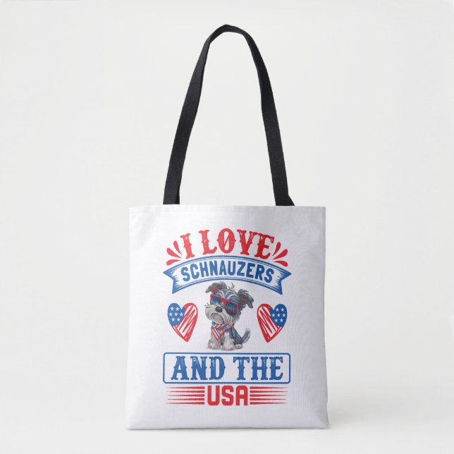Bolso De Tela Me encantan Schnauzers y los Estados Unidos (Anverso)