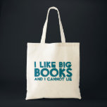 Bolso De Tela Me Gustan Los Grandes Libros<br><div class="desc">¡Lean! Esta bolsa humorística es un gran objeto para todos los amantes del libro. ¡Esto hace que el regalo perfecto para los bibliotecarios también! La bolsa contiene una frase graciosa que dice: "Me gustan los libros grandes y no puedo mentir". El texto está impreso en azul. Este bolso viene en...</div>