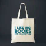 Bolso De Tela Me Gustan Los Grandes Libros<br><div class="desc">¡Lean! Esta bolsa humorística es un gran objeto para todos los amantes del libro. ¡Esto hace que el regalo perfecto para los bibliotecarios también! La bolsa contiene una frase graciosa que dice: "Me gustan los libros grandes y no puedo mentir". El texto está impreso en azul. Este bolso viene en...</div>