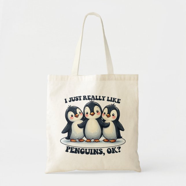 Bolso De Tela Me Gustan Los Pingüinos. (Frente)