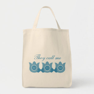 Bolso De Tela Me Llaman Mamá Placa Tulips Bag (Azul)