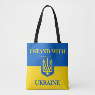 Bolso De Tela Me mantengo con Ucrania. Bandera ucraniana. Triden