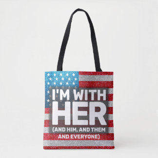 Bolso De Tela Me voy con su Purpurina de bandera estadounidense