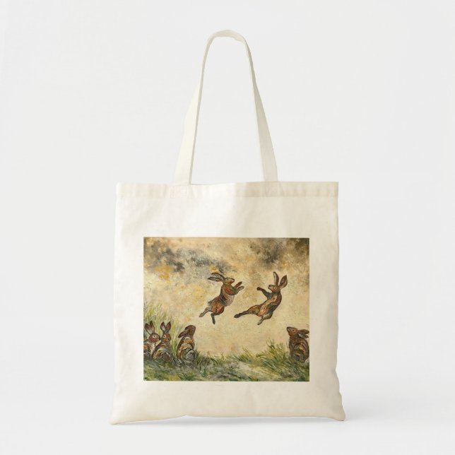 Bolso De Tela Meadow Matchup Playful Hares in a Meadow  (Frente)