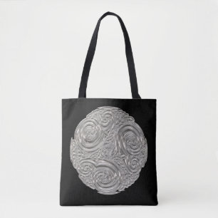 Bolso De Tela Medallón negro de plata de arte elegante