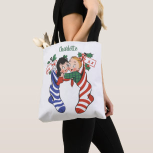 Bolso De Tela Medias de Navidad vintage con niños lindos