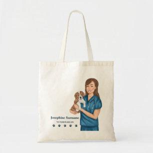Bolso De Tela Médica veterinaria mujer y cachorro DVM