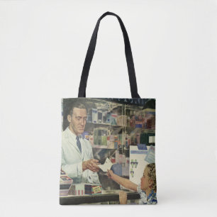 Bolso De Tela Medicina antigua, farmacéutico y niña en farmacia