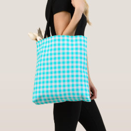 Bolso De Tela Medio Cuadro de Gingham Azul Acuático y Blanco