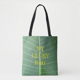 Bolso De Tela Medio: diseño de hojas verdes y líneas blancas cla