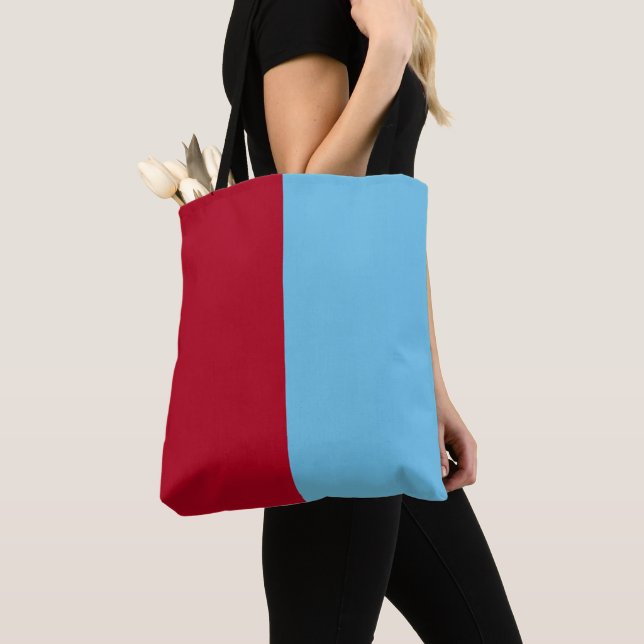 Bolso De Tela Medio rojo mitad azul (Detalle)