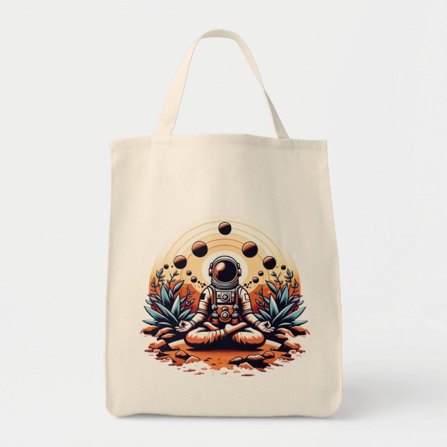 Bolso De Tela Meditación astronauta - Zen cósmico y paz interior (Frente)