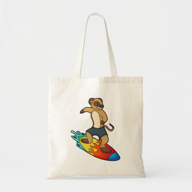 Bolso De Tela Meerkat como surfista con Surfboard (Frente)