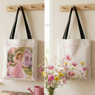 Bolso De Tela Mejor Abuela del Mundo Foto Rosa Flor Silvestre