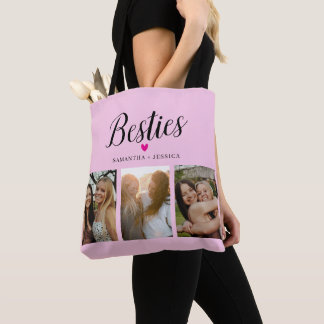 Bolso De Tela Mejor amiga Colage de fotos y nombres en rosa