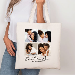 Bolso De Tela Mejor Collage de fotos de escritura de mamá de tod