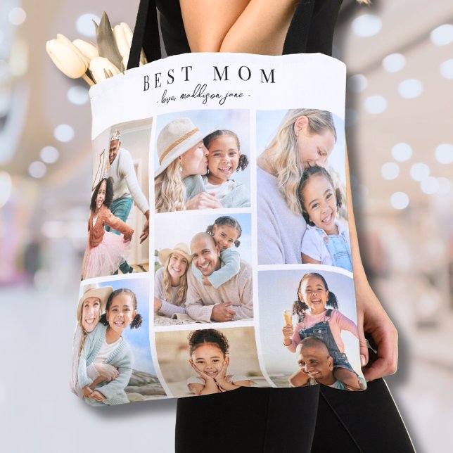 Bolso De Tela Mejor Collage de fotos de mamá (Best Mom Photo Collage Tote Bag)