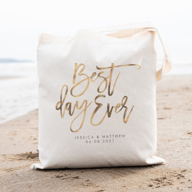 Bolso De Tela Mejor día de oro Boda personalizado (Subido por el creador)