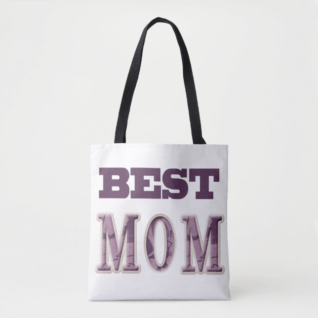 Bolso De Tela Mejor diseño de mamá morado y blanco (Anverso)