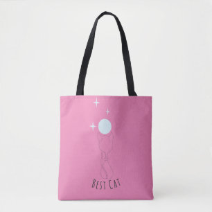 Bolso De Tela Mejor Gato Estrellas De Luna Rosa Kawaii Tote Bag