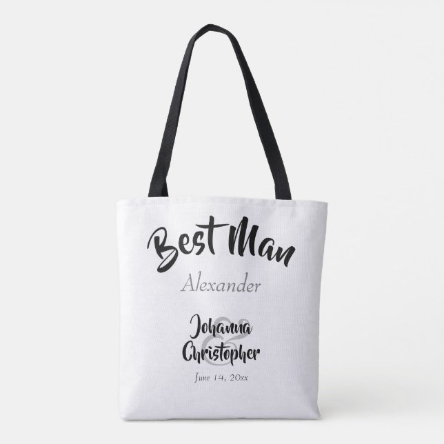 Bolso De Tela Mejor hombre negro y blanco negrita Boda de nombre (Reverso)